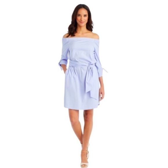 J. McLaughlin Dresses & Skirts - J. McLaughlin Tiegan Dress Off Shoulder Large Blue